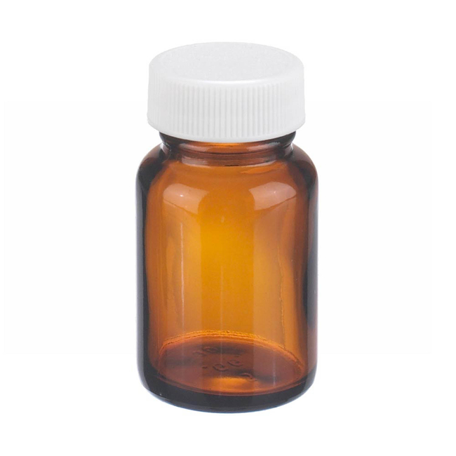 Amber Wide Mouth Packer Glass Bottles with White Polypropylene Caps