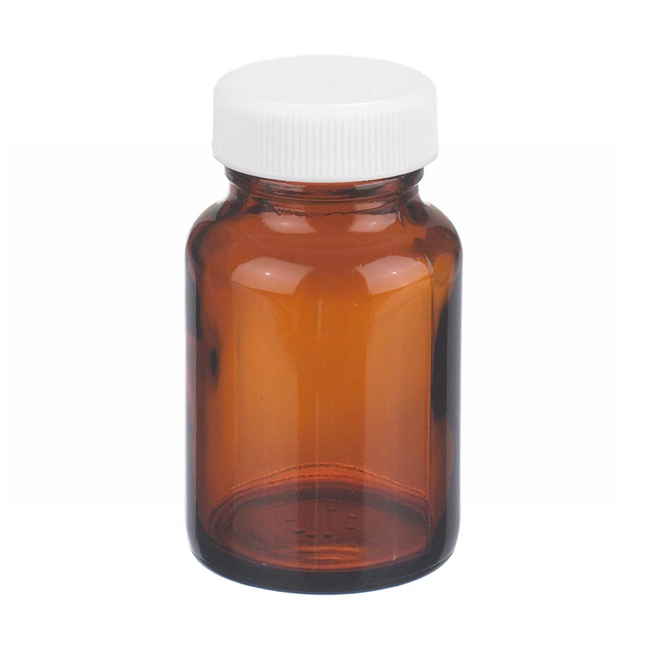 Amber Wide Mouth Packer Glass Bottles with White Polypropylene Caps
