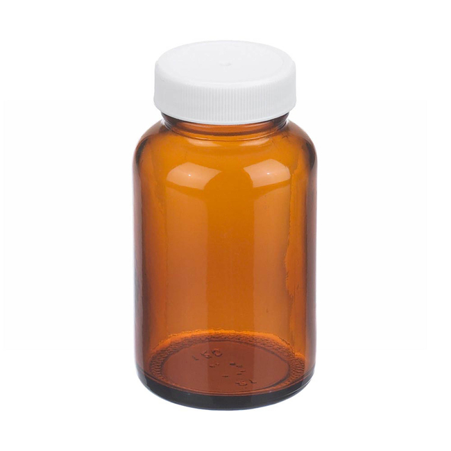 Amber Wide Mouth Packer Glass Bottles with White Polypropylene Caps
