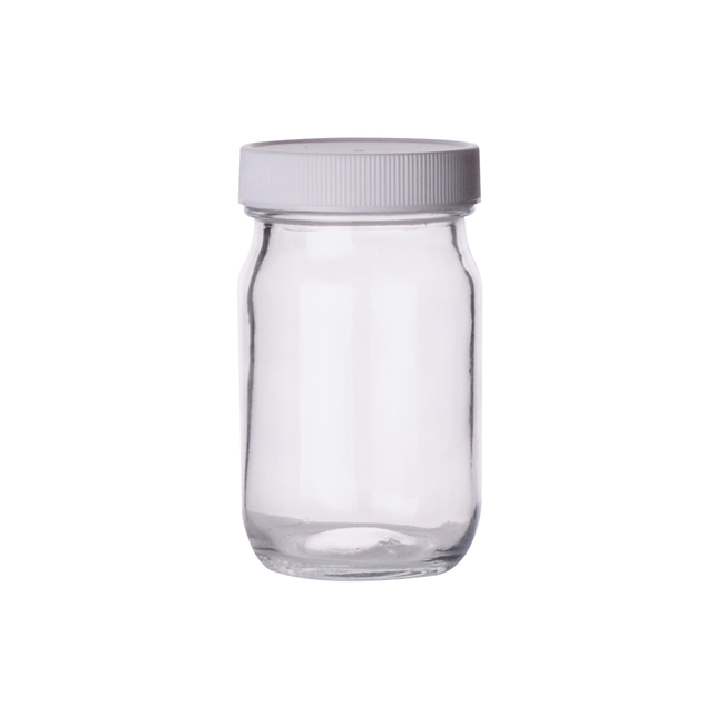 Clear Standard Wide Mouth Glass Bottles with White Polypropylene Caps