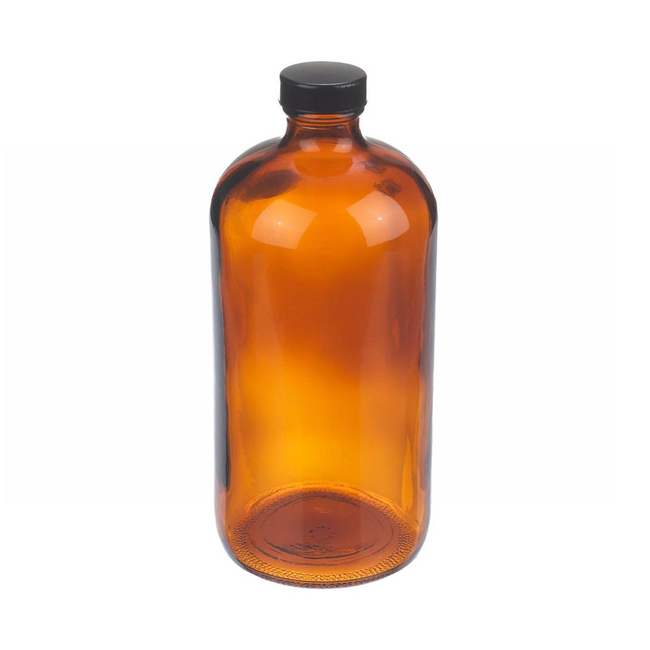 Amber Boston Round Glass Bottles with Black Phenolic Caps