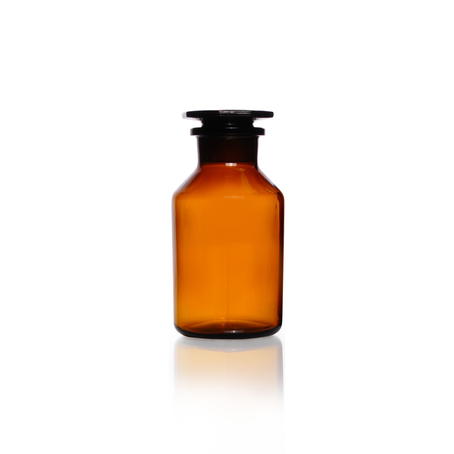 Reagent Bottle, Wide Neck, Soda-Lime Glass, Amber, Standard Taper Ground Joint Neck