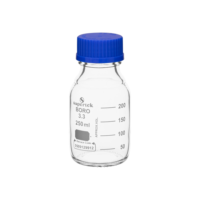 Clear Glass Graduated Reagent Bottles with Screw Caps and Drip-Free Pouring Rings