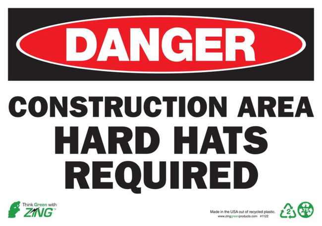 Eco Safety Sign, DANGER Construction Area Hard Hats Required
