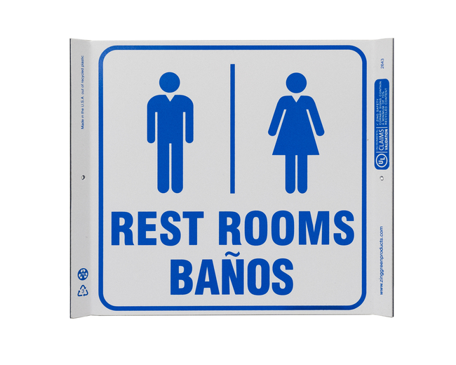 Eco Corner Sign, Rest Rooms Bilingual