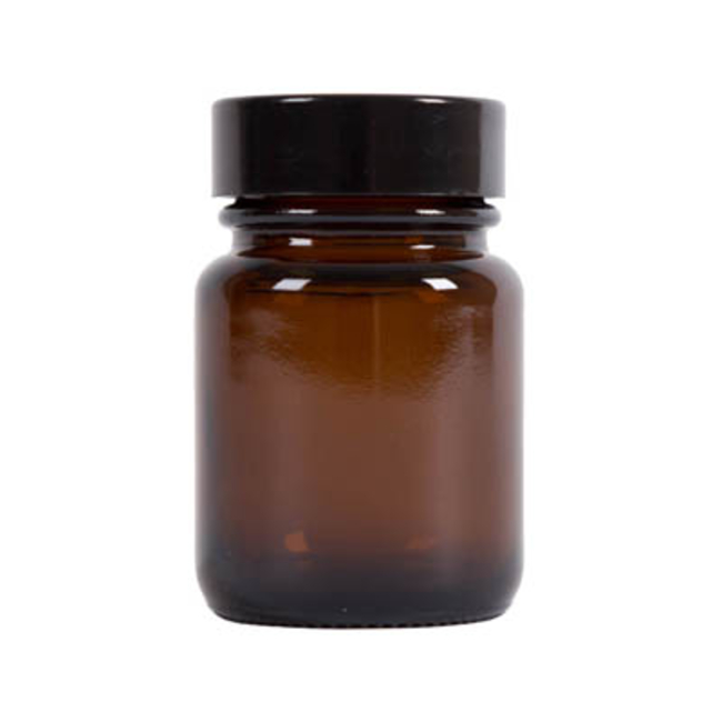 Amber Glass Wide Neck Powder Bottles with Black Urea Screw Caps