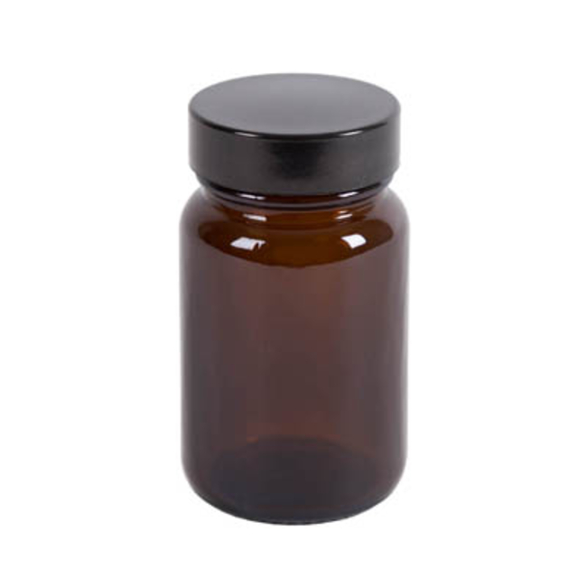 Amber Glass Wide Neck Powder Bottles with Black Urea Screw Caps