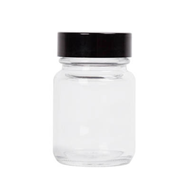 Clear Glass Wide Neck Powder Bottles with Black Urea Screw Caps