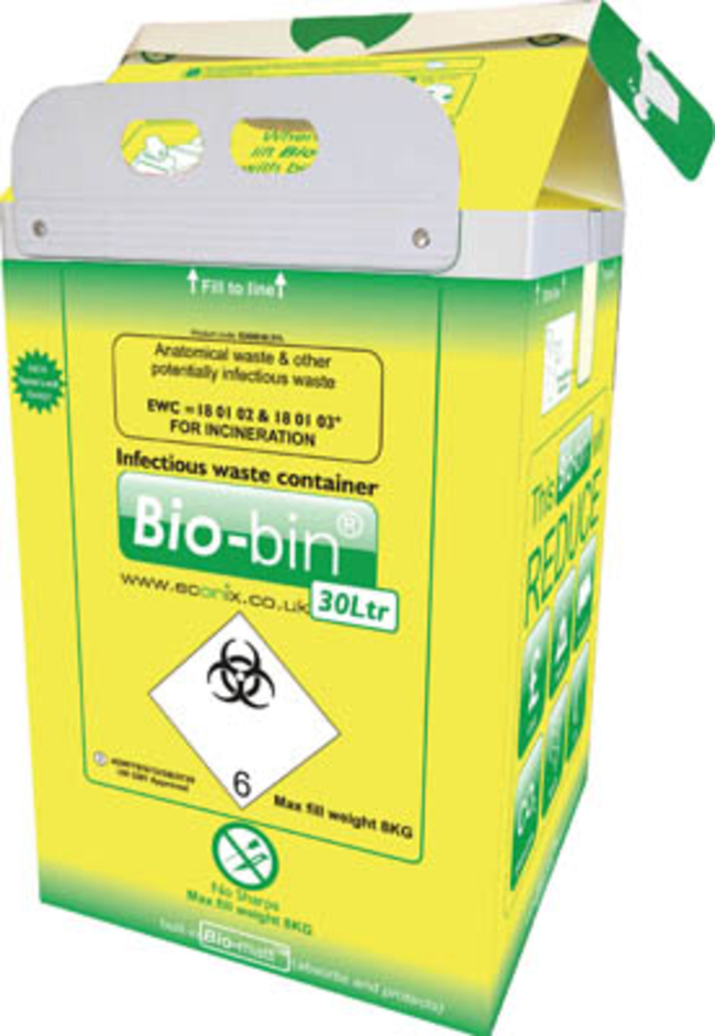 Bio-bins&trade; Yellow Paper Based Non-Sharps Infectious Clinical Waste Containers for Incineration Only