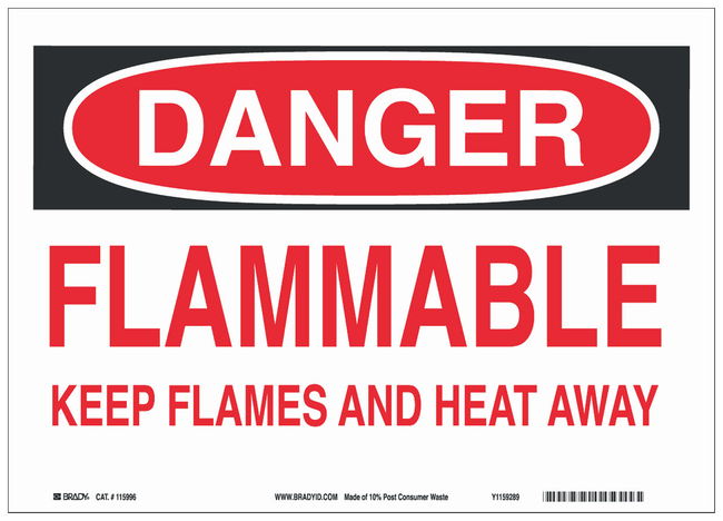 Polypropylene Warning Sign: FLAMMABLE KEEP FLAMES AND HEAT AWAY