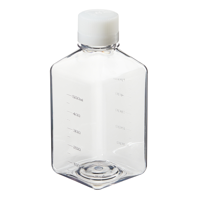 Nalgene&trade; Square PET Media Bottles with Closure: Sterile, Shrink-Wrapped Trays